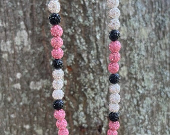 Baseball Rhinestone Pink White and Black Beaded Necklace Baseball Drip Necklace Baseball Bling 18in