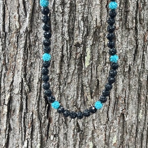 Baseball Rhinestone Black & Teal Color Beaded Necklace Baseball Drip Necklace Baseball Bling 18in