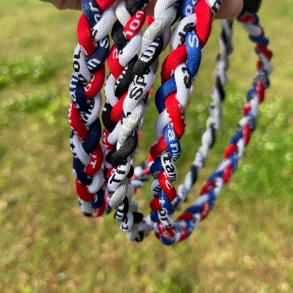 Baseball Braided Necklace Youth Tornado 3 Rope  Braid Necklace In Choice Of 4 Options For Team Colors 18 inch