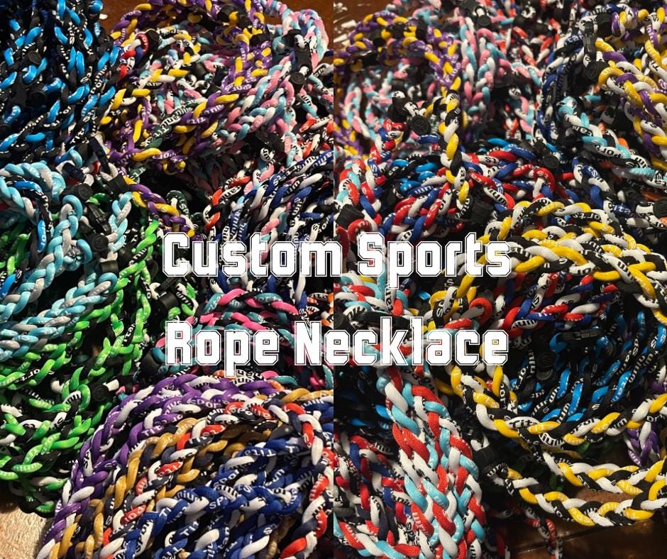 Custom Baseball or Softball 3 Rope Braided Youth Titanium Necklace Choose Team Colors and Size