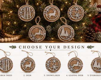Layered Wood Christmas Ornament | Rustic Farmhouse Tree Decoration, Hand Painted Keepsake