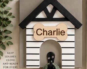 Personalized Dog Leash Holder | Custom Dog Name Hook | Dog House Wall Decor | Dog Lover Gift | Pet Leash Hanger | Handmade Dog Gift