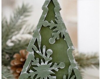 Layered Wood Christmas Ornament | Rustic Farmhouse Tree Decoration, Hand Painted Keepsake