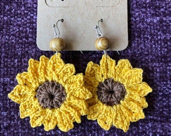 Sunflower handmade crochet earrings