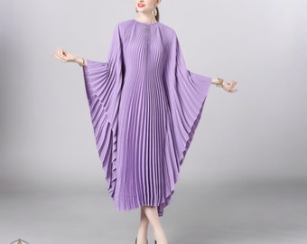 Lilac Kaftan Dressing Gown, Wedding Kaftan Party Poolside, Pleated Kaftan Plus Size Gift for Mother, Resort Caftan Pleated Loungewear Kaftan