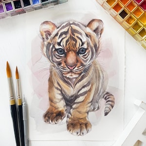 Baby Tiger. Original watercolor painting.