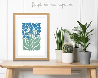 Forget Me Not Floral Art Print, Mid-Century, Matisse Inspired Art, Retro Art