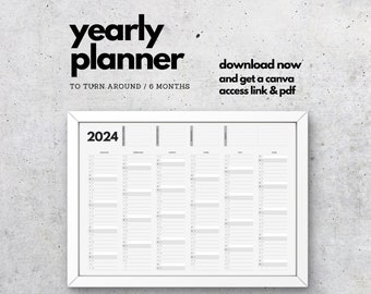 Annual Calendar 2024 | Annual calendar 2024 - PDF or CANVA, Yearly calendar, Wall calendar, Wall calendar, Reversible calendar, Calendar 2024