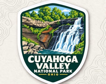 Cuyahoga Valley National Park Fridge Magnet, Brandywine Falls Shield, Ohio Travel Souvenir