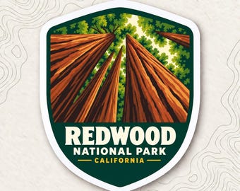 Redwood National Park Fridge Magnet, Giant Redwood Tree Shield, California Travel Souvenir