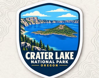 Crater Lake National Park Fridge Magnet, Wizard Island Shield, Oregon Travel Souvenir