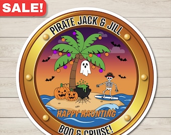 Personalized Halloween Holiday Cruise Porthole Door Magnet