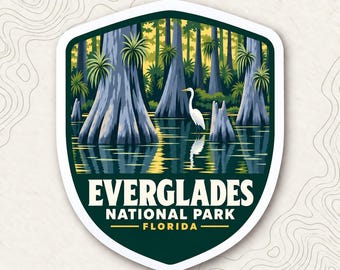 Everglades National Park Fridge Magnet, Cypress and Egret Shield, Florida Travel Souvenir