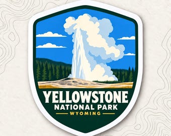 Yellowstone National Park Fridge Magnet, Old Faithful Geyser Shield, Wyoming Travel Souvenir