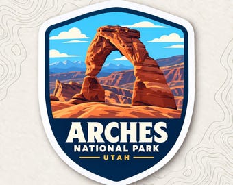 Arches National Park Fridge Magnet, Delicate Arch Shield, Utah Travel Souvenir