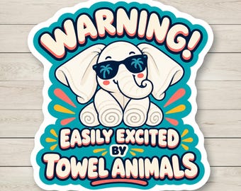 Towel Animal Cruise Door Magnet, Cute Elephant in Sunglasses, Easily Excited, Funny Cruise Gift