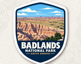 Badlands National Park Fridge Magnet, South Dakota Shield, Pinnacles Overlook Travel Souvenir