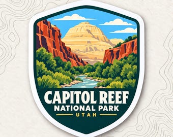 Capitol Reef National Park Fridge Magnet, Capitol Dome and Fremont River Shield, Utah Travel Souvenir