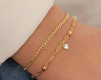 Two Delicate Bracelets Set - Dainty, Minimalist Jewelry, Gift for Her, Gold, Silver Options - Handmade Women's Bracelets