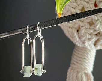 Prehnite Earrings Sterling Silver, Prehnite Wheel Beads, pale Green Stone