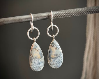 Maligano Jasper Teardrop Earrings, Sterling Silver Earrings