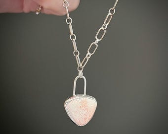 Pink and White Scolecite Pendant Sterling Silver Handcrafted Necklace