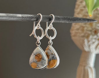 Maligano Jasper Drop Earrings, Sterling Silver, Teardrop Dangles