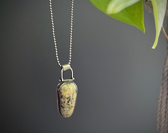 Sterling Silver and Green Serpentine Pendant on a Leather Cord