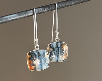 Maligano Jasper Drop Earrings, Sterling Silver, Square Dangles