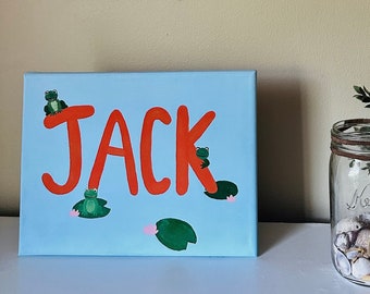 Frog Name Sign | Personalized Children's Name Painting | Canvas Wall Decor (Acrylic on Canvas)