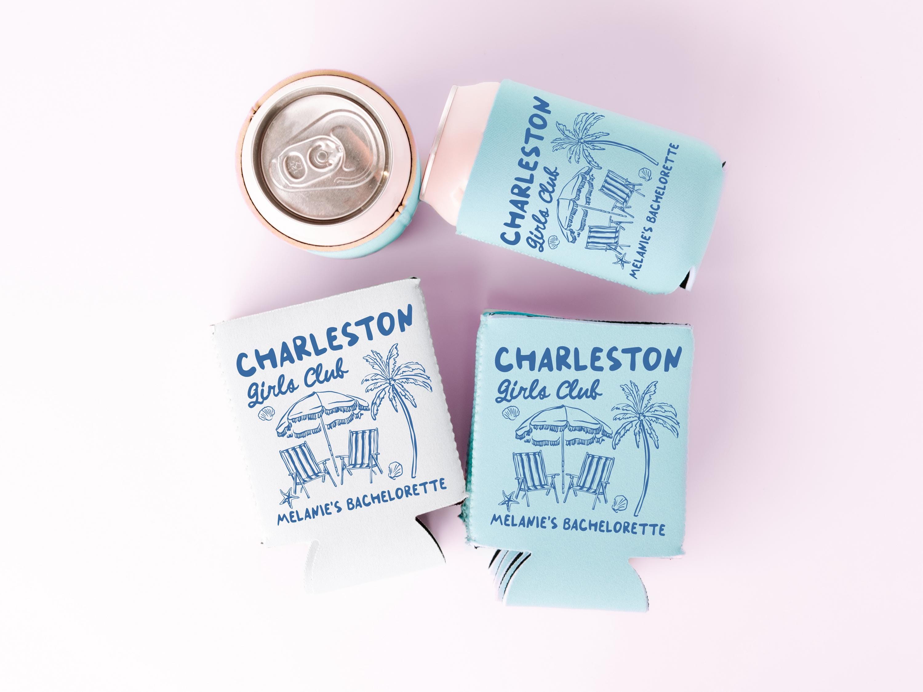 Charleston Bachelorette Can Coolers, Coastal Personalized Can Sleeves, Custom Beach Coastal Bachelorette Party Favors
