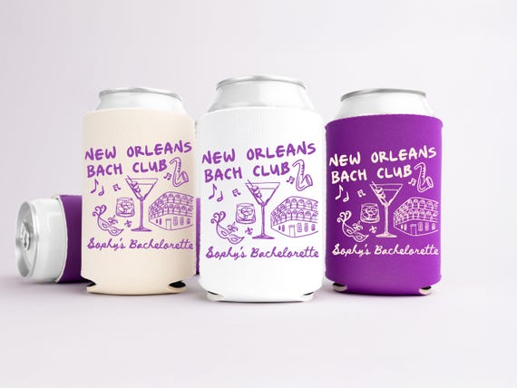 New Orleans Bachelorette Can Coolers, Nola Personalized Can Sleeves, Custom Bachelorette Party Favors, Mardi Gras Can Holder