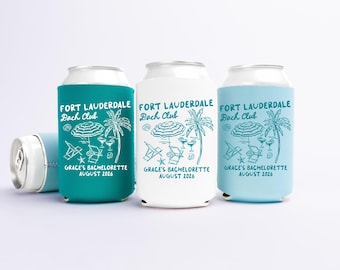 Fort Lauderdale Bachelorette Can Coolers, Coastal Personalized Can Sleeves, Custom Beach Coastal Bachelorette Party Favors