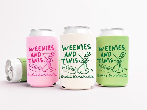 Weenies and Tinis Bachelorette Can Coolers, Personalized Can Sleeves, Custom Bachelorette Party Favors