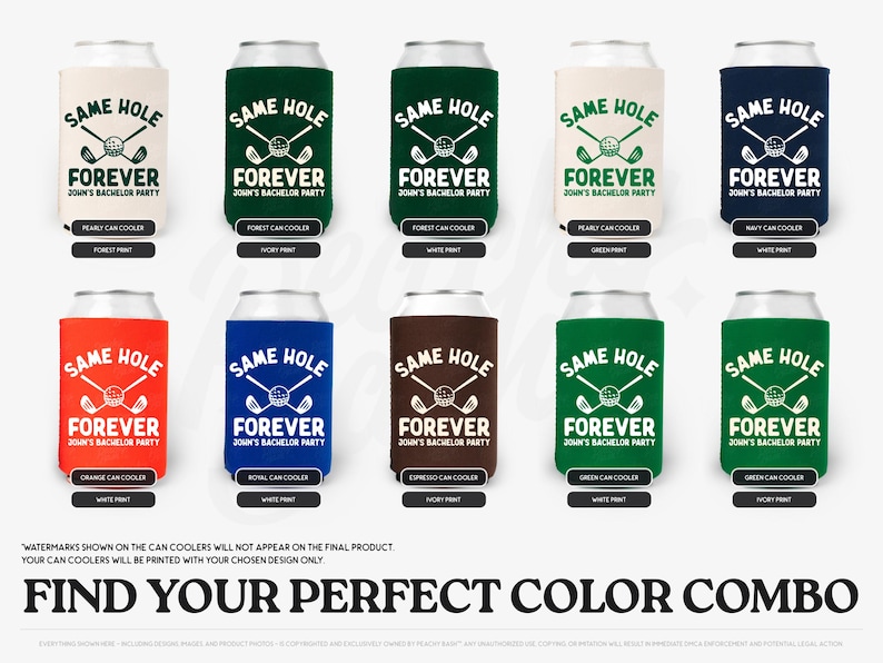 Same Hole Forever Bachelor Can Coolers, Personalized Golf Can Sleeves, Custom Golf Bachelor Party Favors, Bach Can Holder image 2