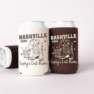 Nashville Bachelorette Can Coolers, Western Personalized Can Sleeves, Cowgirl Custom Bachelorette Party Favors image 1