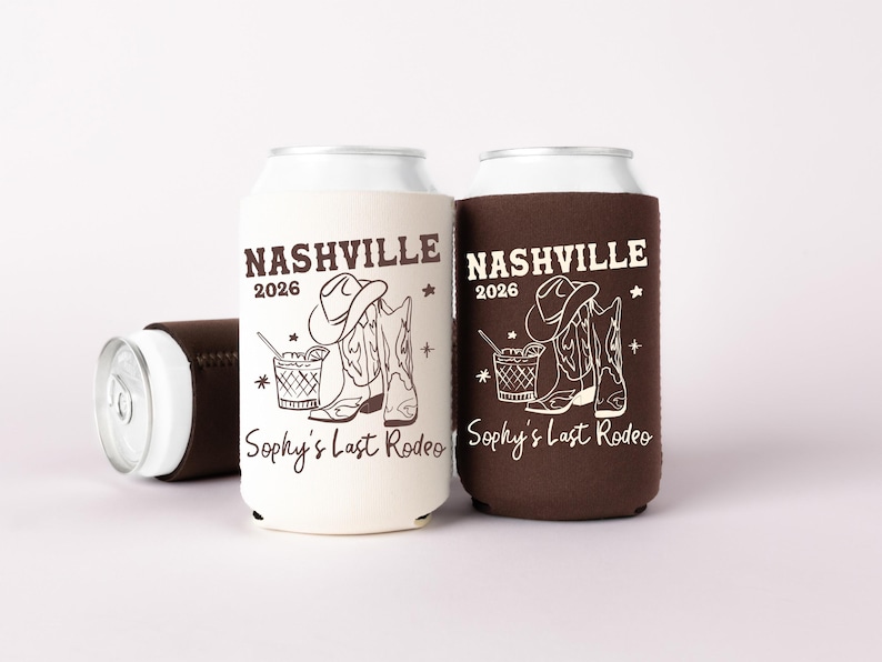 Nashville Bachelorette Can Coolers, Western Personalized Can Sleeves, Cowgirl Custom Bachelorette Party Favors image 1