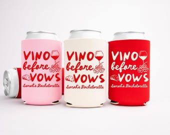Vino Before Vows Bachelorette Can Coolers, Personalized Wine Can Sleeves, Custom Winery Bachelorette Party Favors, Bach Can Holder