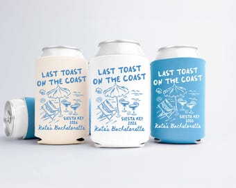 Last Toast On The Coast Bachelorette Can Coolers, Personalized Can Sleeves, Custom Beach Bachelorette Party Favors, Beach Can Holder