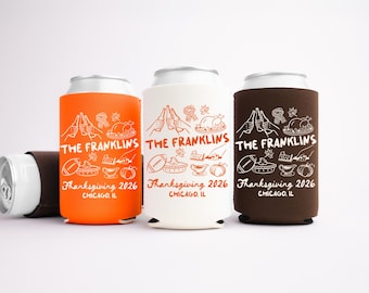 Personalized Family Thanksgiving Can Coolers, Camp Cabin Lake House Family Name Thanksgiving Gathering Party Favors