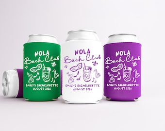 New Orleans Bachelorette Can Coolers, Nola Personalized Can Sleeves, Custom Bachelorette Party Favors, Mardi Gras Can Holder