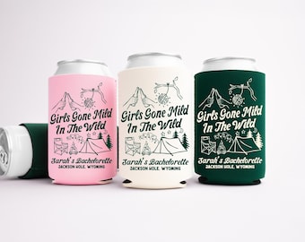 Girls Gone Mild in the Wild Bachelorette Can Coolers, Personalized Camp Drink Can Sleeves, Camping Bachelorette Party Favors