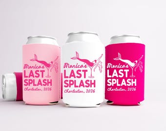 Last Splash Bachelorette Can Coolers, Personalized Mermaid Bachelorette Drink Can Sleeves, Beach Bachelorette Party Favors, Bach Can Holder