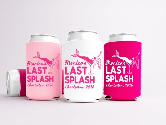 Last Splash Bachelorette Can Coolers, Personalized Mermaid Bachelorette Drink Can Sleeves, Beach Bachelorette Party Favors, Bach Can Holder
