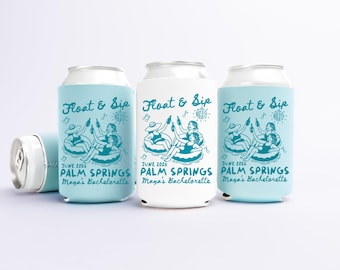 Float & Sip Beach Bachelorette Party Favors, Pool Party Can Coolers, Coastal Birthday Can Coolers