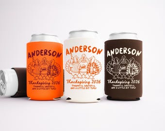 Personalized Family Thanksgiving Can Coolers, Custom Family Name Thanksgiving Party Favors