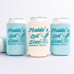 Last Disco Bachelorette Can Coolers, Disco Bride Personalized Bachelorette Drink Can Sleeves, Bachelorette Party Favors, Bach Can Holder
