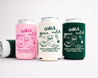 Girls Gone Mild Bachelorette Can Coolers, Spa Personalized Can Sleeves, Custom Bachelorette Party Favors, Girls Night In Can Holder