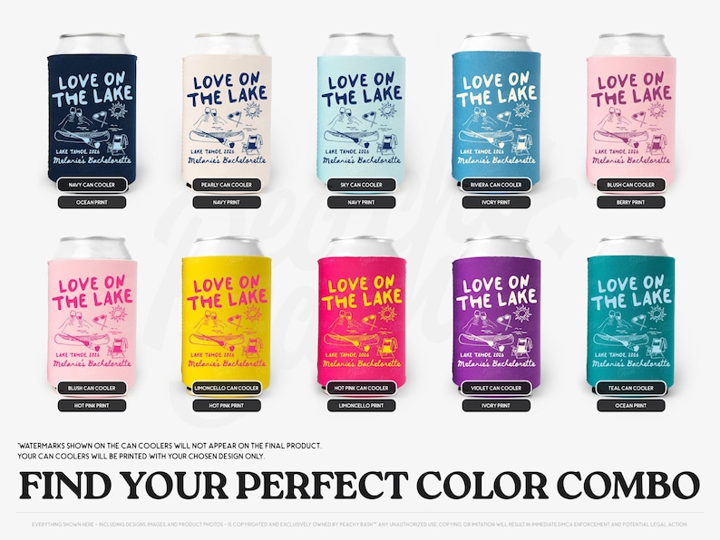 Love On The Lake Bachelorette Can Coolers, Personalized Lake Club Bachelorette Drink Can Sleeves, Camping Bachelorette Party Favors image 2