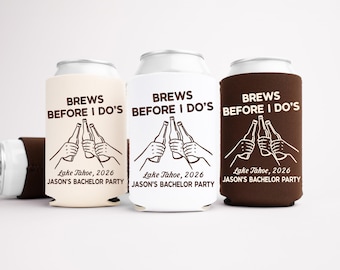 Brews Before I Do's Bachelor Can Cooler - Custom Beer Bachelor Party Favors - Personalized Cozies in Regular and Slim Size